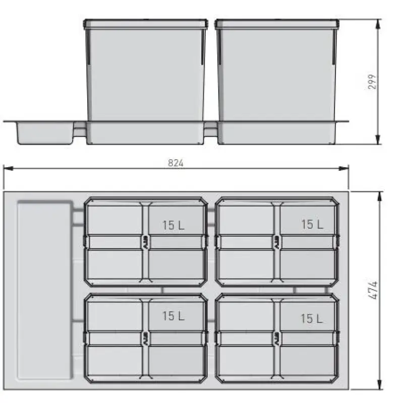 Garbi Basket B-90-4 système de tri des déchets pour tiroir 90cm avec support et 4 bacs à déchets de 15 litres 1208957479