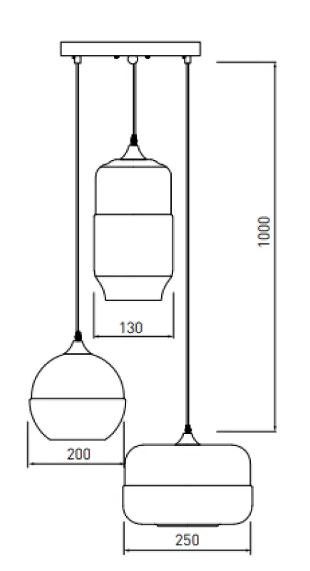 Decor Lender Lampe à suspension moderne en métal et verre avec 3 ampoules 9270