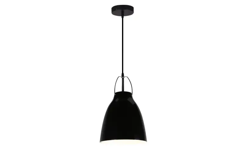 Décor Orient Lampe à suspension conique en métal Noir avec intérieur blanc contrastant 4475