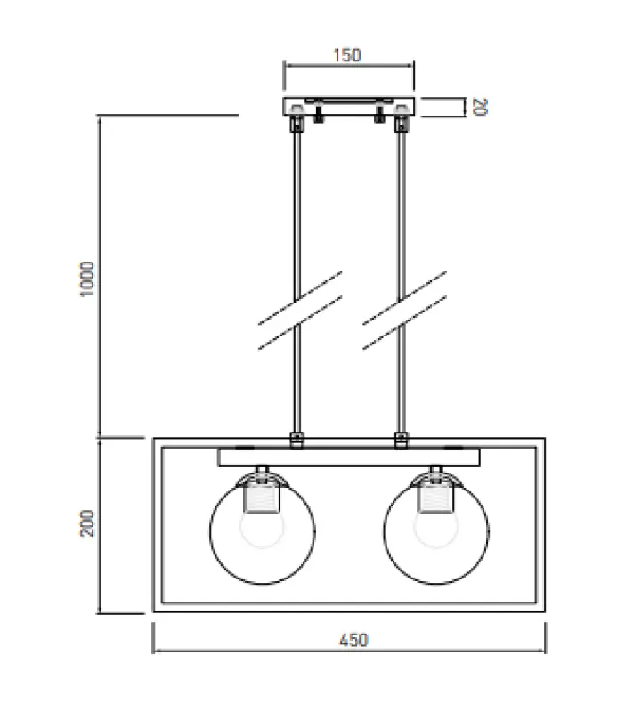 Decor Avelin Lampe à suspension avec cadre rectangulaire doré largeur 45 cm 2232