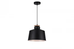 Decor Margus Lampe à suspension en métal noir mat avec ajout de bois 2911