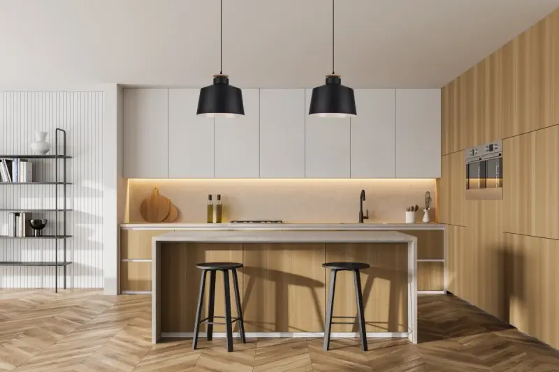 Decor Margus Lampe à suspension en métal noir mat avec ajout de bois 2911