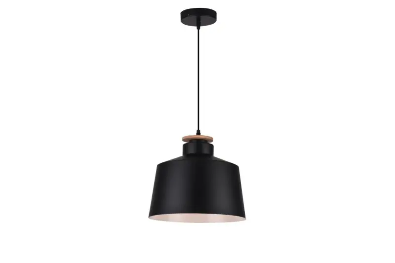 Decor Margus Lampe à suspension en métal noir mat avec ajout de bois 2911