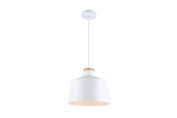 Décor Margus Lampe à suspension en métal blanc mat avec ajout de bois 3086