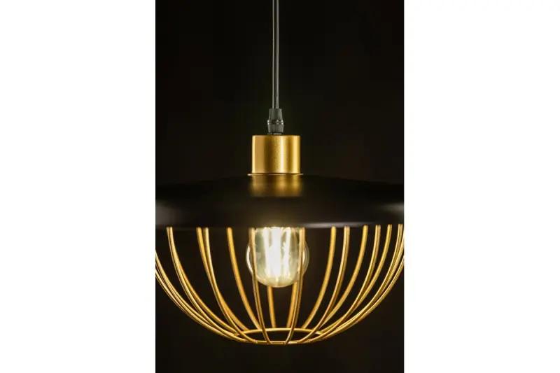 Decor Tulip Lampe à suspension moderne avec bord en métal noir et cage filaire dorée 3444