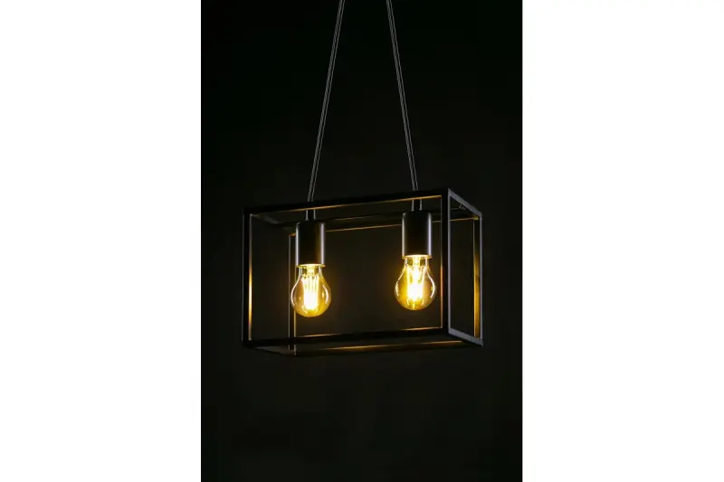 Decor Diu Lampe à suspension géométrique noire avec 2 ampoules largeur 30 cm 3628