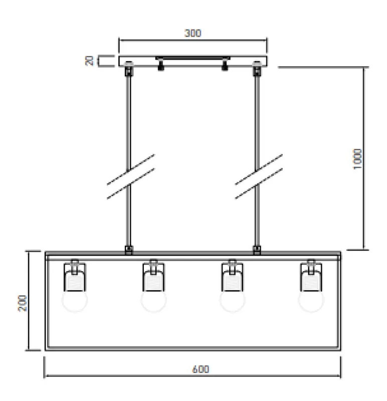 Decor Diu Lampe à suspension géométrique noire avec 4 ampoules largeur 60 cm 3635