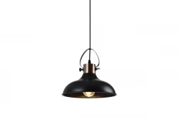 Decor Mees Lampe à suspension en métal noir avec abat-jour de forme attachée en pétrole 2363