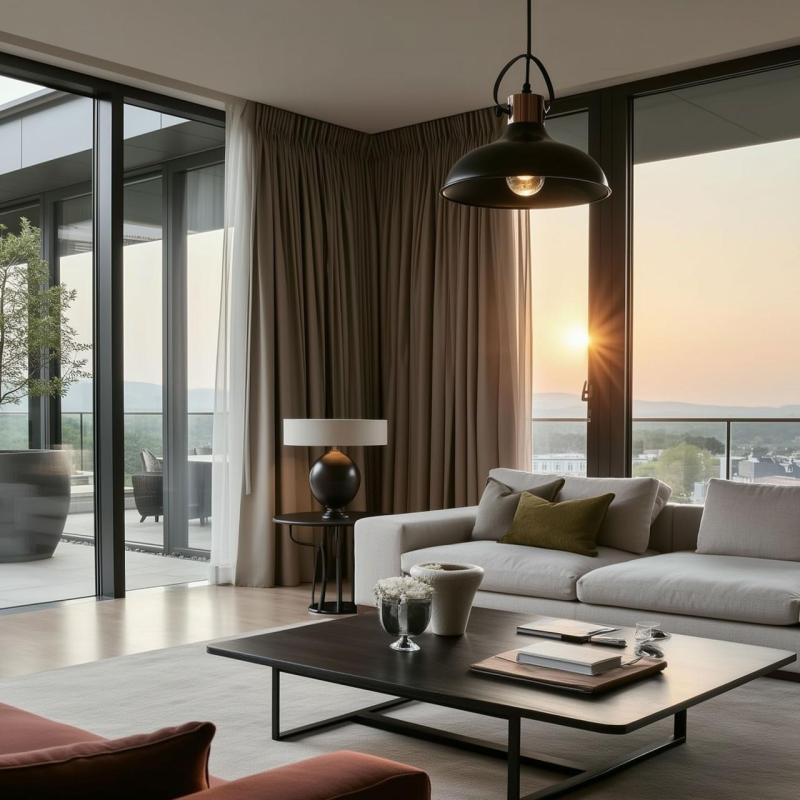 Decor Mees Lampe à suspension en métal noir avec abat-jour de forme attachée en pétrole 2363