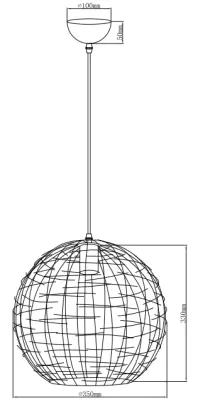 Decor Viela lampe à suspension en fil métallique noir et or, forme sphérique, diamètre 35 cm 6996
