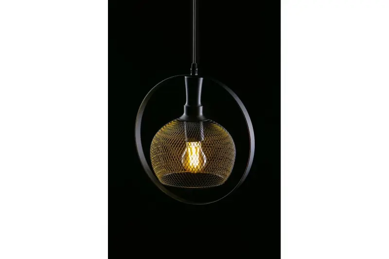 Decor Xalis Lampe à suspension abat-jour filaire noir avec bord métallique diamètre 19,5 cm 7214