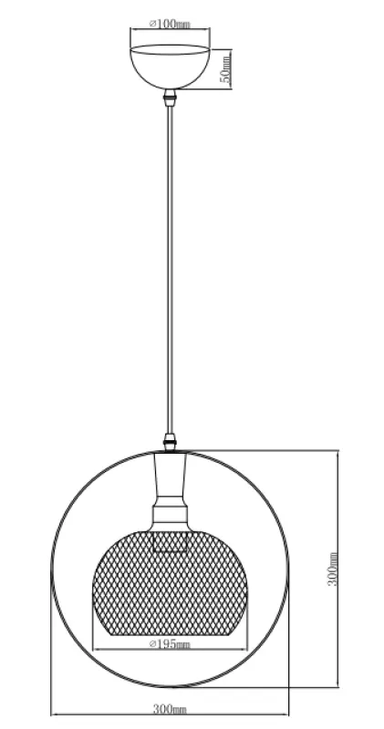 Decor Xalis Lampe à suspension abat-jour filaire noir avec bord métallique diamètre 19,5 cm 7214