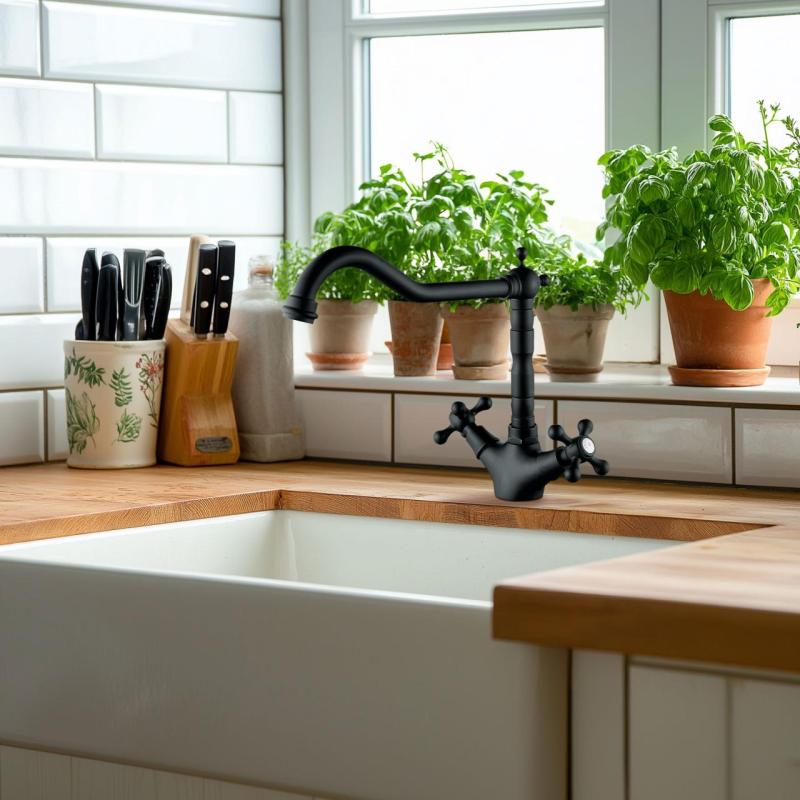 AquaTrimo Windsor robinet de cuisine nostalgique noir mat 21WS7531SW