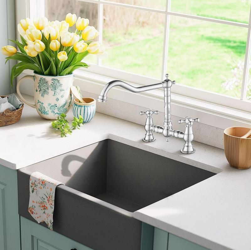 AquaTrimo Windsor Robinet à pont nostalgique 2 trous avec bec coudé chromé 21WS7653CM