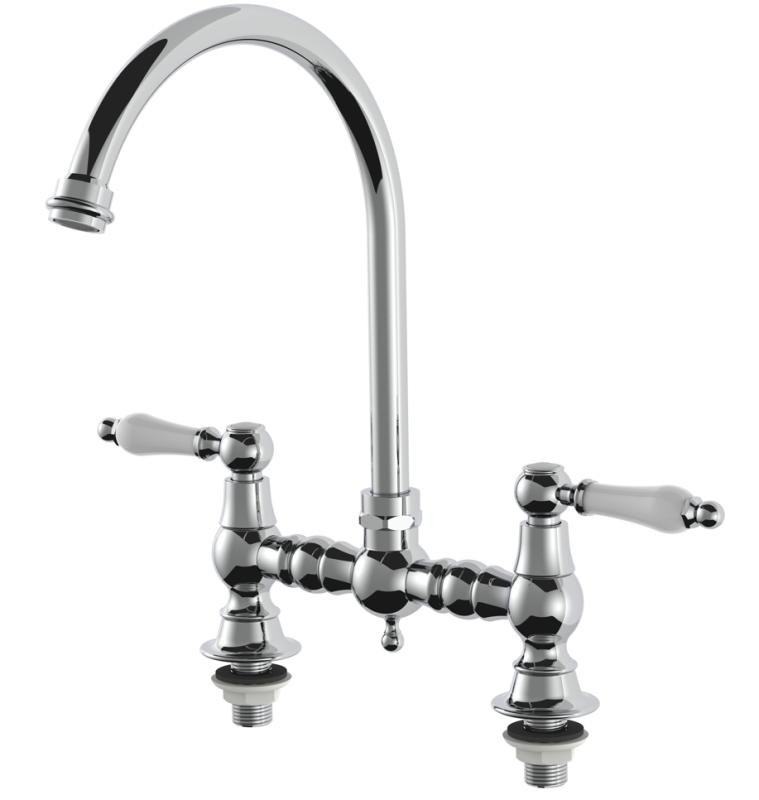 AquaTrimo Country Robinet 2 trous classique Nostalgic Bridge avec bec rond chromé 21CT7655CM