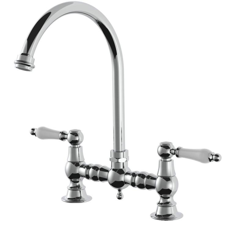 AquaTrimo Country Robinet 2 trous classique Nostalgic Bridge avec bec rond chromé 21CT7655CM