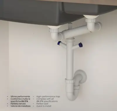 Ausmann double Siphon d'évier peu encombrant pour la cuisine avec purgeur d'air et 2 raccords pour lave-vaisselle 1208957662