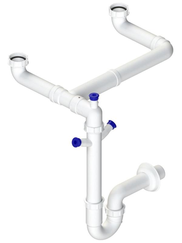 Ausmann double Siphon d'évier peu encombrant pour la cuisine avec purgeur d'air et 2 raccords pour lave-vaisselle 1208957662