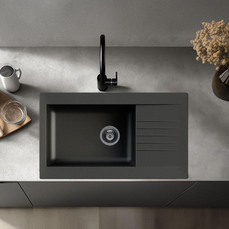 Ausmann Fibre évier noir réversible avec égouttoir en surface 86x50 cm 1208957665