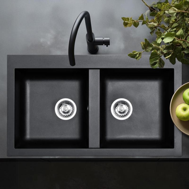 Ausmann Fibre double évier en plastique noir pour montage en surface 86x50cm 1208957669