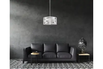 Decor Marisa Lampe à suspension blanche avec interstices horizontaux effilés max. 3 ampoules diamètre 40 cm 2782