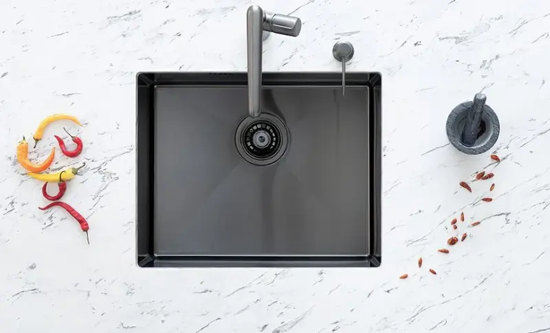 Aquadesign Eviers évier inox gun metal couleur anthracite PVD 50x40 sous plan, à fleur de plan ou en surface 1208957702