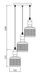 Decor Bellis Lampe à suspension cylindrique Noir et Or avec 3 sources lumineuses 4680