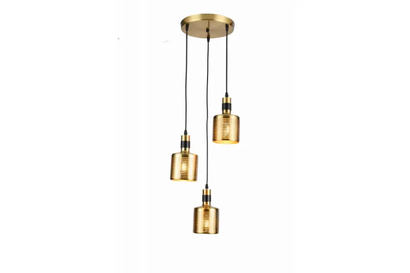 Decor Bellis Lampe à suspension cylindrique Noir et Or avec 3 sources lumineuses 4680