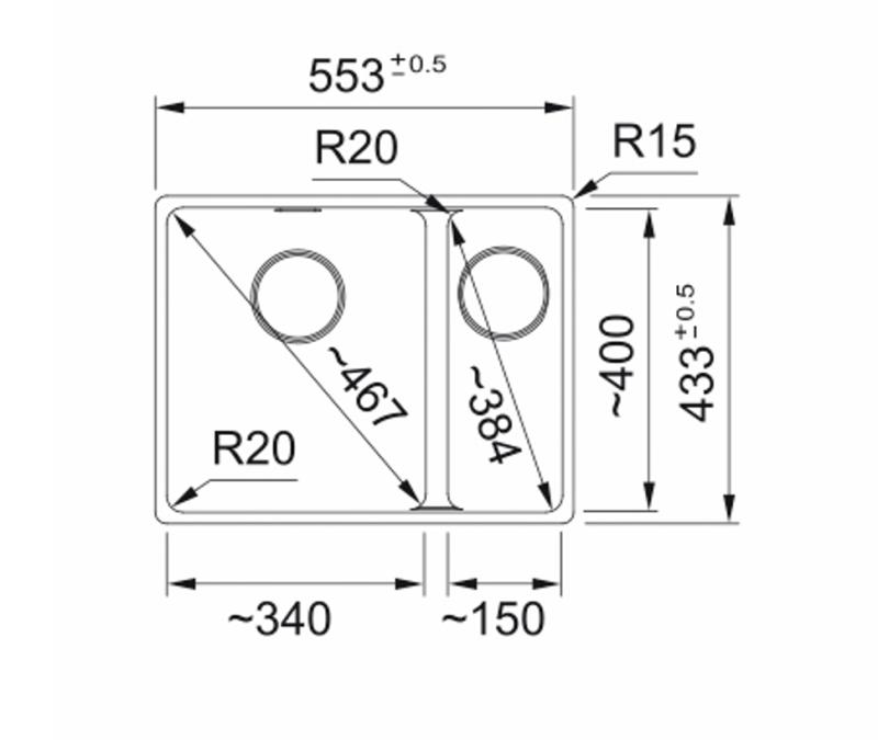 Évier Franke Maris MRG 160-34-15 en Fragranite Stone grey, côté gauche, sous-structure