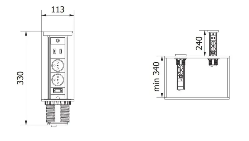 Indux Lift bloc multiprise de cuisine blanc pour plan de travail avec mise à la terre type F, éclairage, 2 x USB et recharge sans fil 1208957838