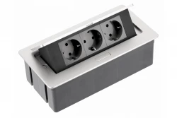 Indux Flip Medium bloc multiprise avec mise à la terre à encastrer dans le plan de travail ou le meuble mural aluminium avec mise à la terre type F et 3 prises 1208957844