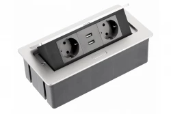 Indux Flip Medium bloc multiprise en aluminium pour cuisine pour le plan de travail ou le meuble mural avec mise à la terre type F, 2 prises de courant et 2 chargeurs USB 1208957848
