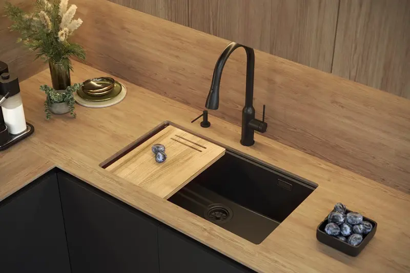 Quadri Newport II grand évier profond montage en surface et sous plan granit noir 76x45 1208957855