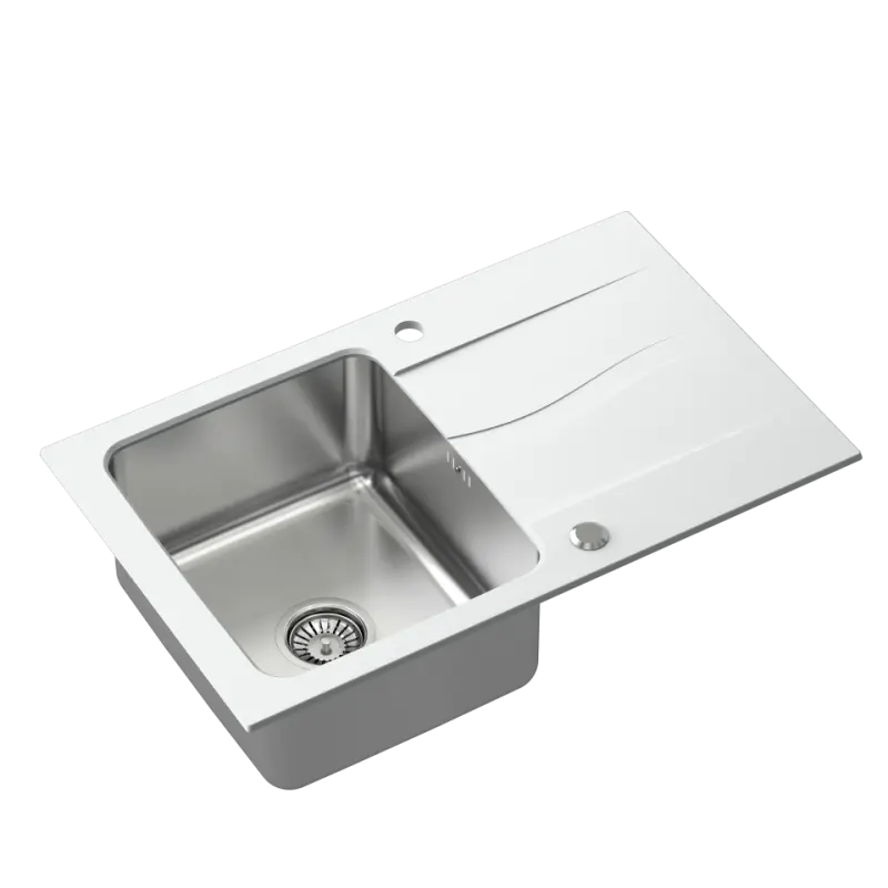 Quadri Fusion évier en inox à montage en surface avec égouttoir en granit blanc 78x48 réversible 1208957868