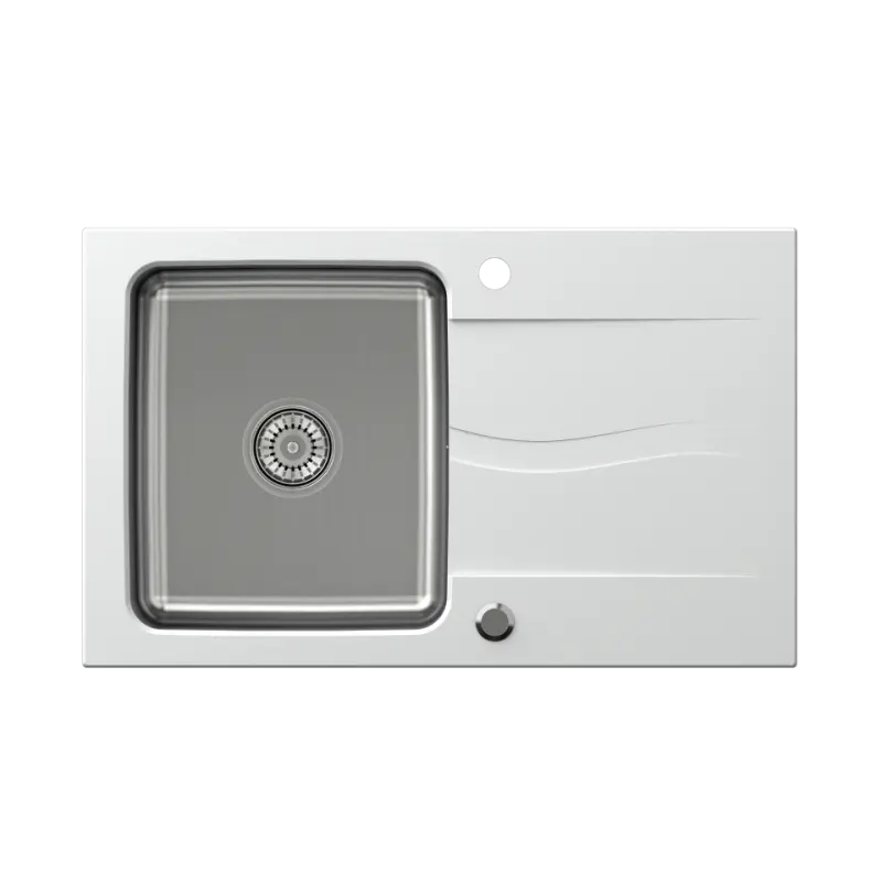 Quadri Fusion évier en inox à montage en surface avec égouttoir en granit blanc 78x48 réversible 1208957868