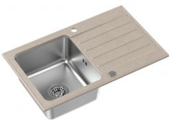 Quadri Fusion évier en inox à montage en surface avec égouttoir en granit beige 78x48 réversible 1208957878