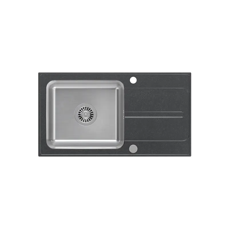Quadri Fusion évier en inox à montage en surface avec égouttoir en granit à points noirs 78x43 réversible 1208957879