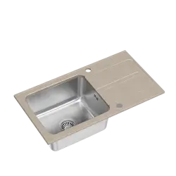 Quadri Fusion évier en inox à montage en surface avec égouttoir en granit beige 78x43 réversible 1208957881