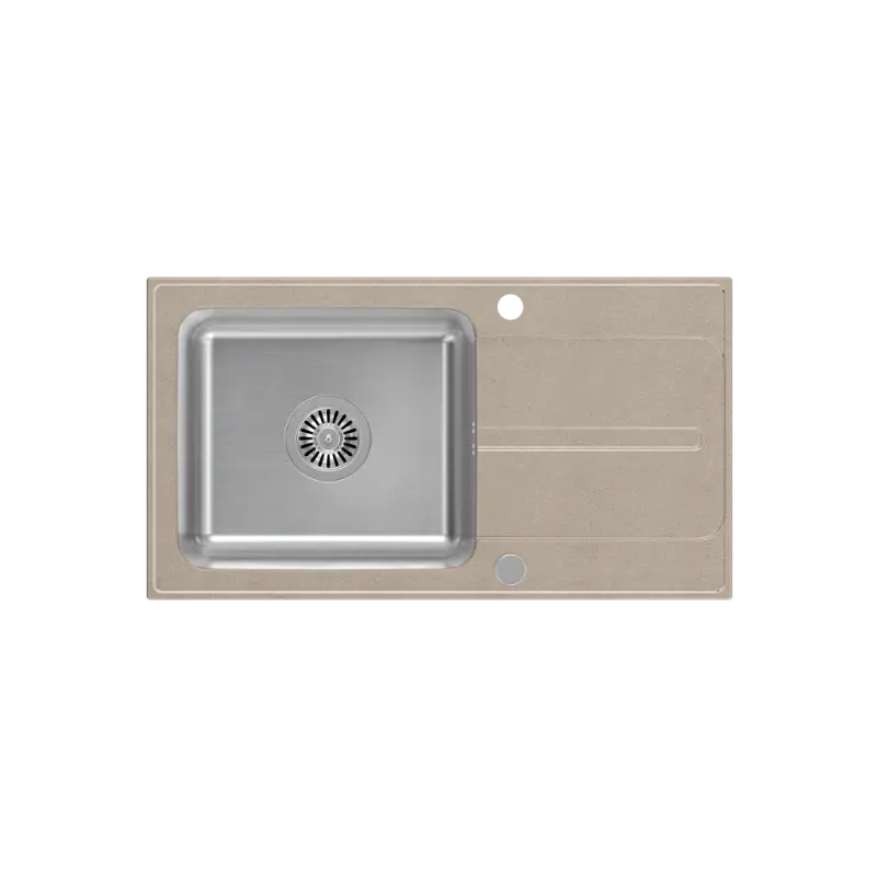 Quadri Fusion évier en inox à montage en surface avec égouttoir en granit beige 78x43 réversible 1208957881