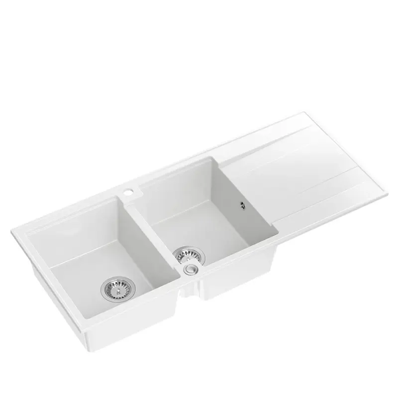 Quadri Luton évier en surface  double en granit blanc avec égouttoir 116x50 1208957882
