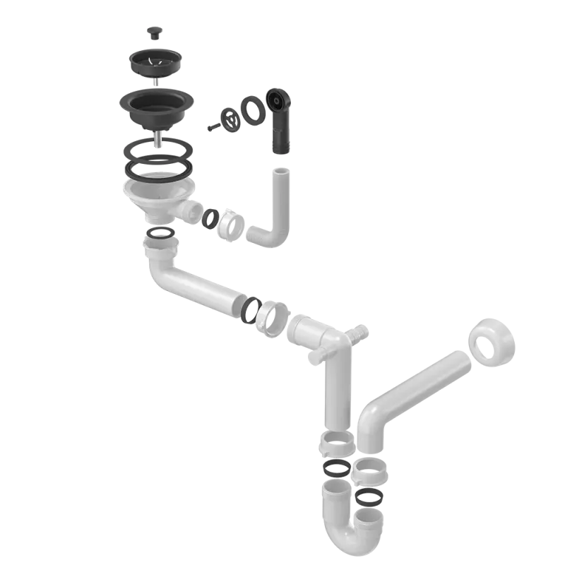 Quadri noir Kit de vidage d'évier avec trop-plein rond pour 1 bac 1208957899