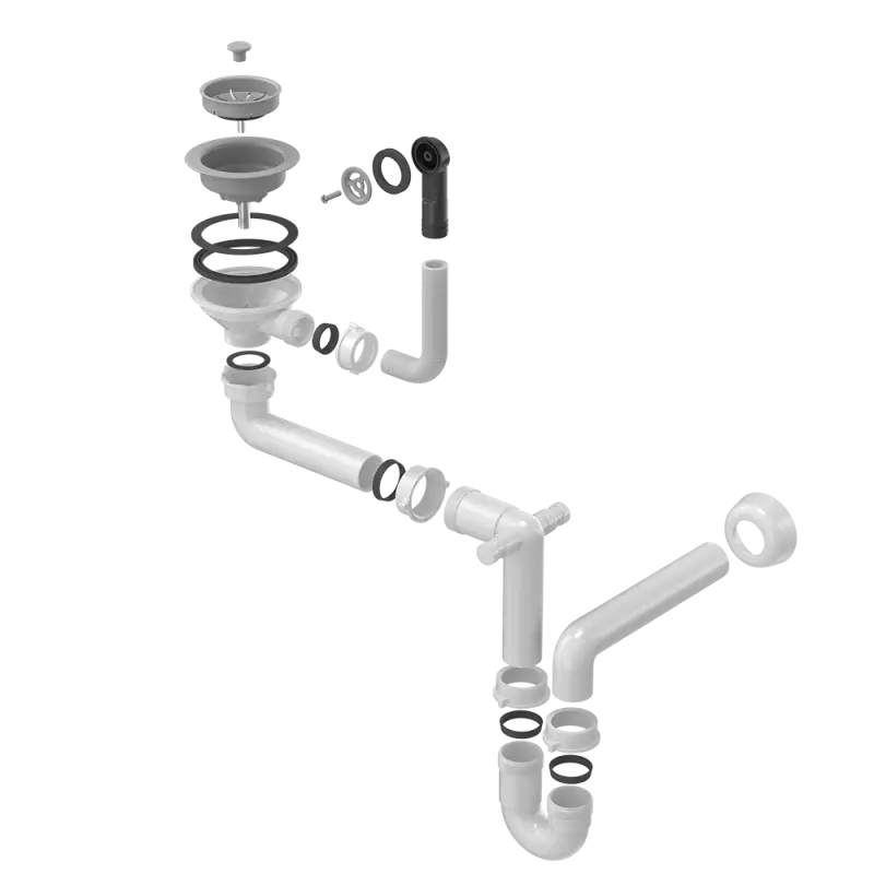 Quadri gris Kit de vidage pour évier avec trop-plein 1 bac 1208957900