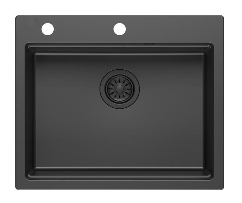 Quadri Durham évier en granit noir à poser 595x500 avec distributeur de savon, planche à découper, bac d'insertion et tapis roulant 1208957904