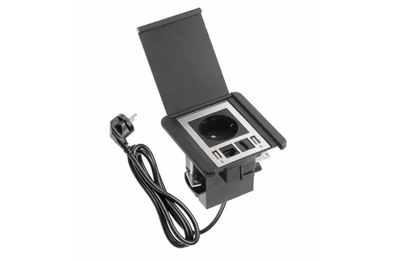 Indux Flip noir mat Prise à encastrer avec mise à la terre type F, 2xUSB A, 1xRJ45 et 1 prise HDMI 1208957917