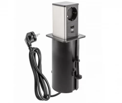 Indux Push prise de courant extensible noire avec 1xUSB A et 1xUSB C avec mise à la terre type F et couvercle en inox 1208957930