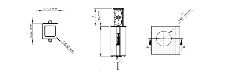 Indux Push prise de courant extensible noire avec 1xUSB A et 1xUSB C avec mise à la terre type F et couvercle en inox 1208957930