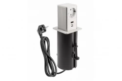 Indux Push prise de courant extensible blanche avec mise à la terre type F, 1xUSB A et 1xUSB C avec couvercle en inox 1208957931