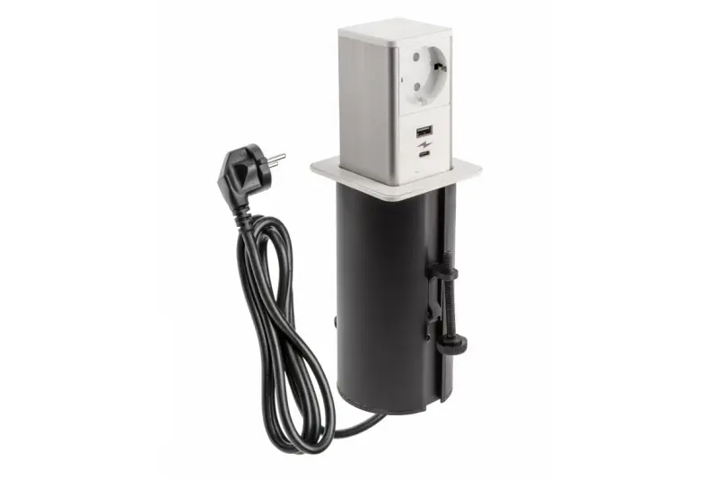 Indux Push prise de courant extensible blanche avec mise à la terre type F, 1xUSB A et 1xUSB C avec couvercle en inox 1208957931