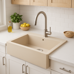 Aquadesign Farmhouse évier en granit en surface ou à intermédiaire Beige sable 58x49cm 1208958164