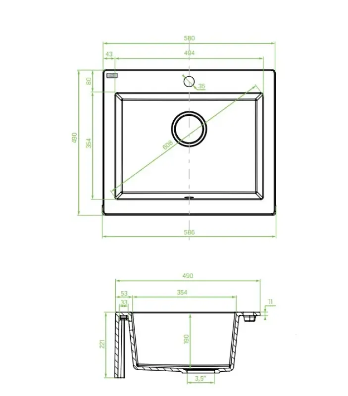 Aquadesign Farmhouse évier en granit, intermédiaire ou en surface, gris 58x49cm 1208958165
